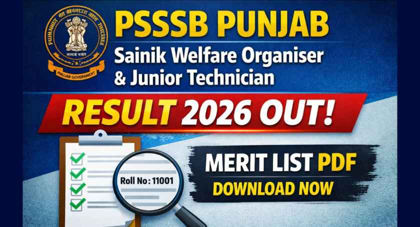 PSSSB Punjab Sainik Welfare Organiser & Junior Technician Result